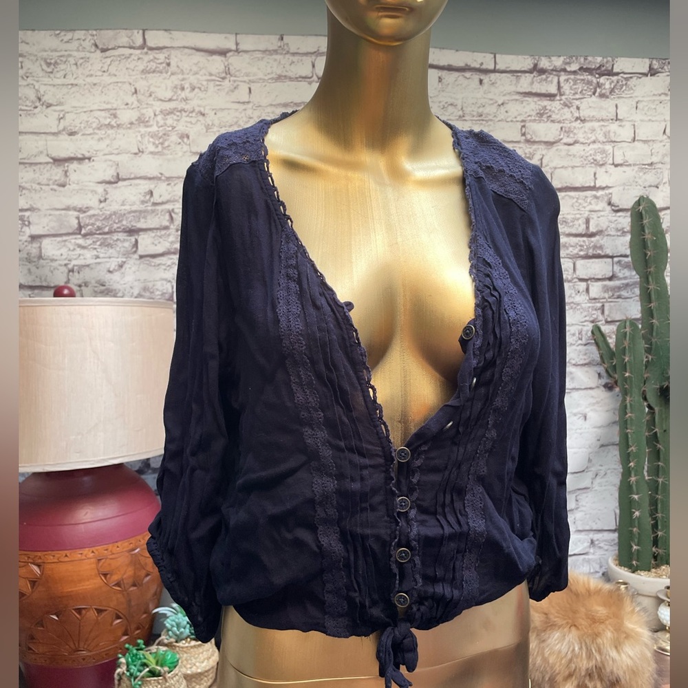 Navy blue button up boho top